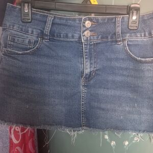 Celebrity Pink Blue Frayed Hem Mini Skirt